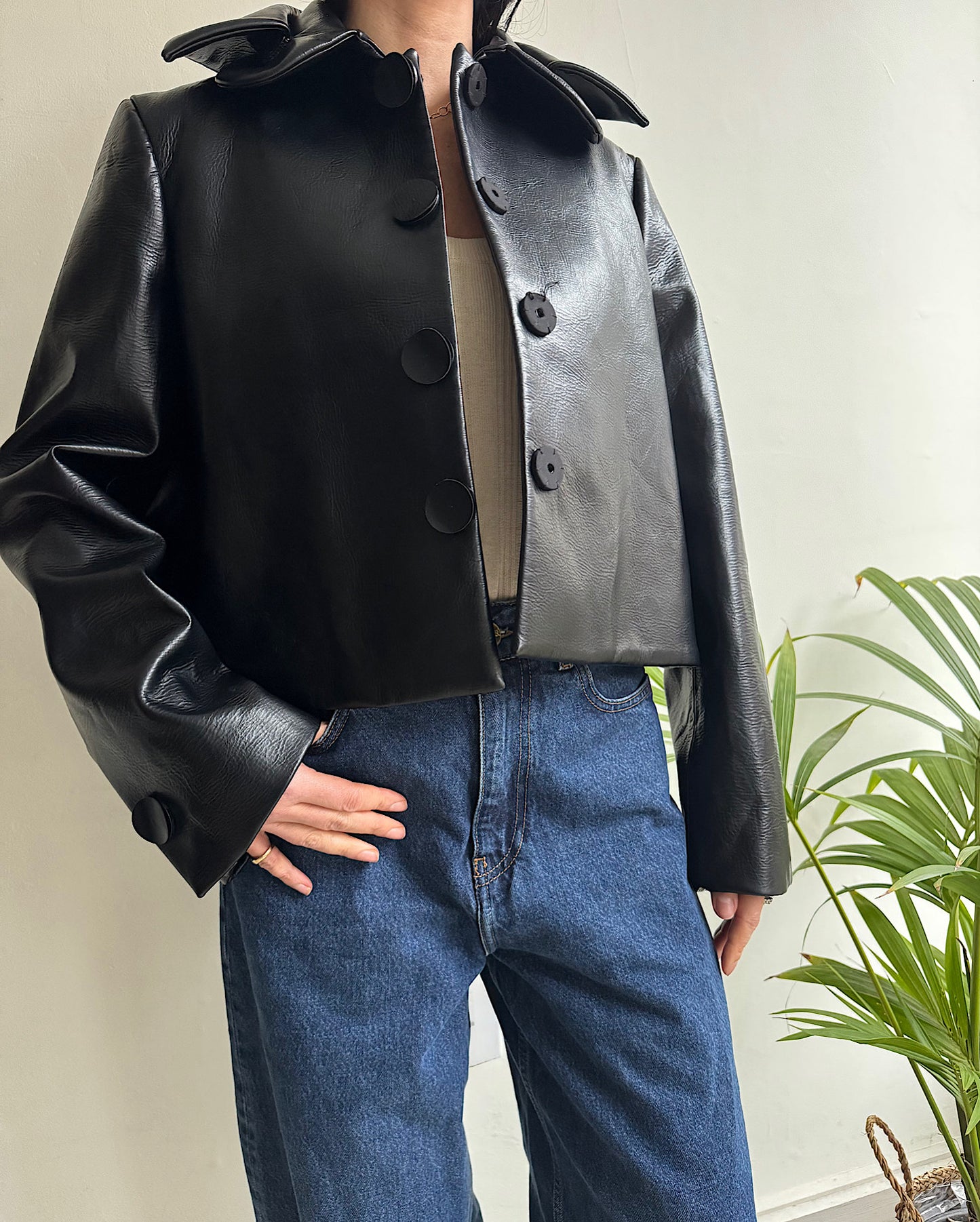 Cropped Leather Jacket ~ Size 10