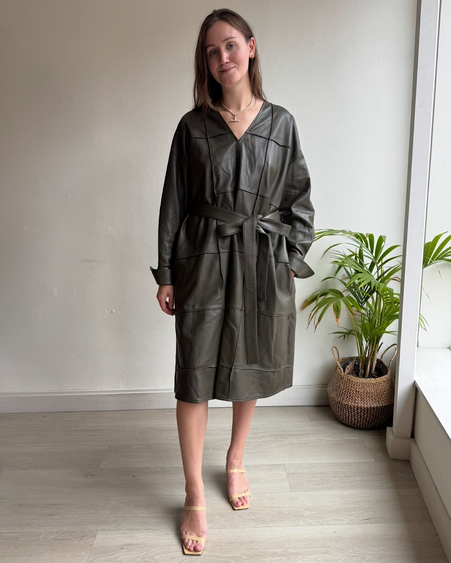 Khaki Leather Dress ~ Size 8/10