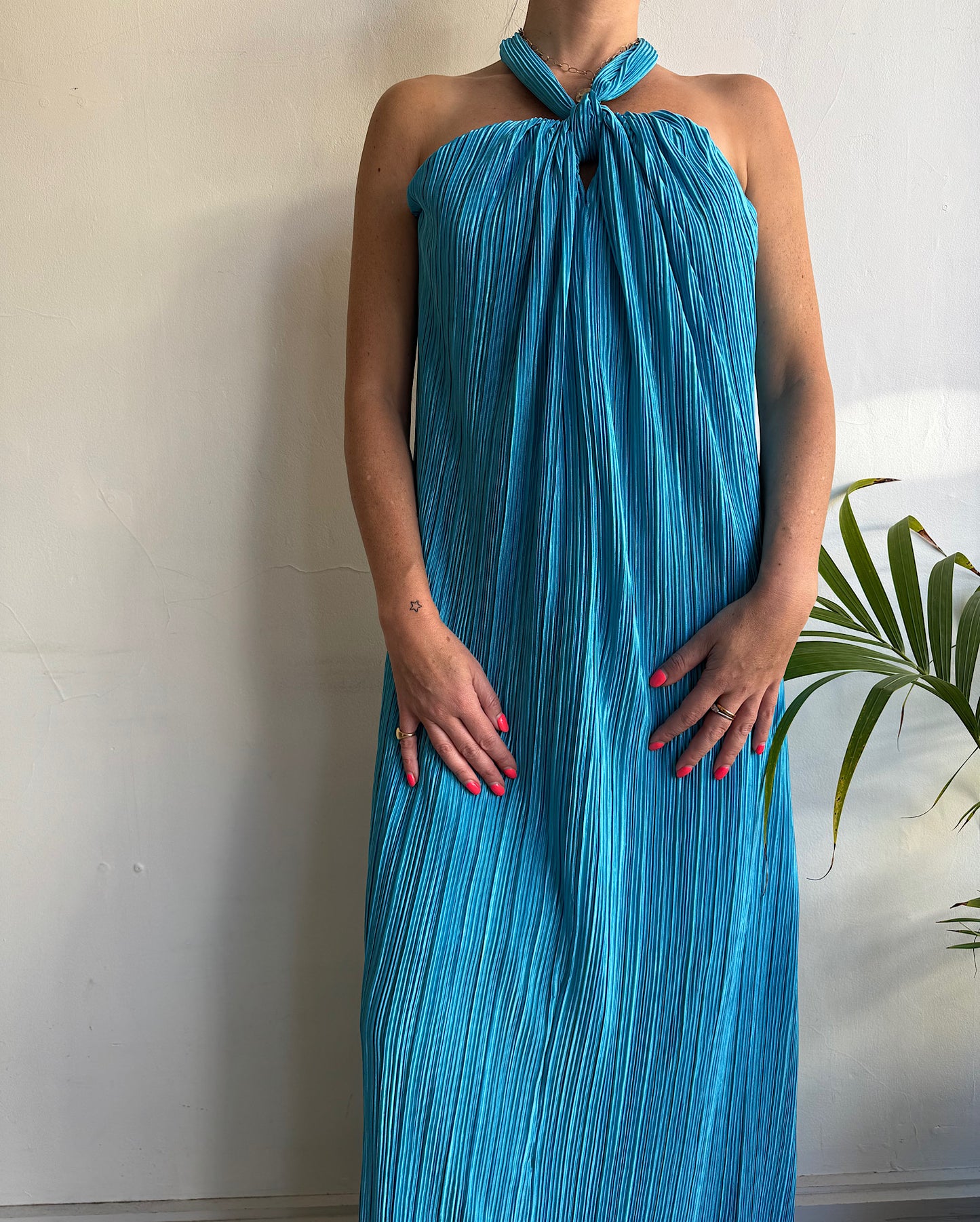 Blue Crinkle Halterneck Dress ~ Size XS