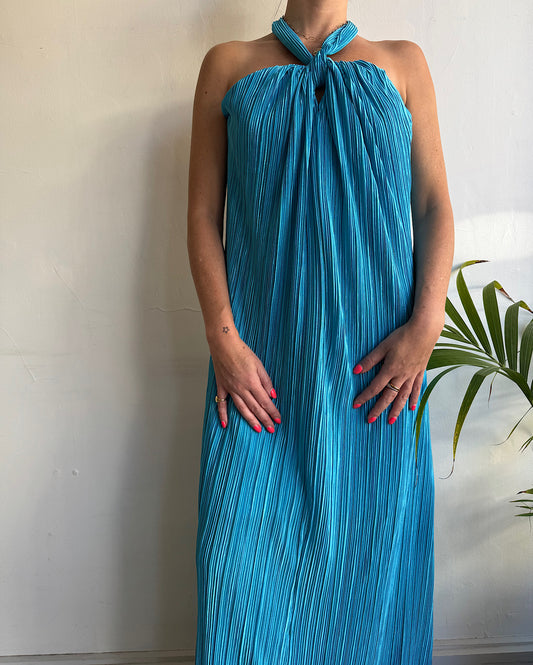 Blue Crinkle Halterneck Dress ~ Size XS