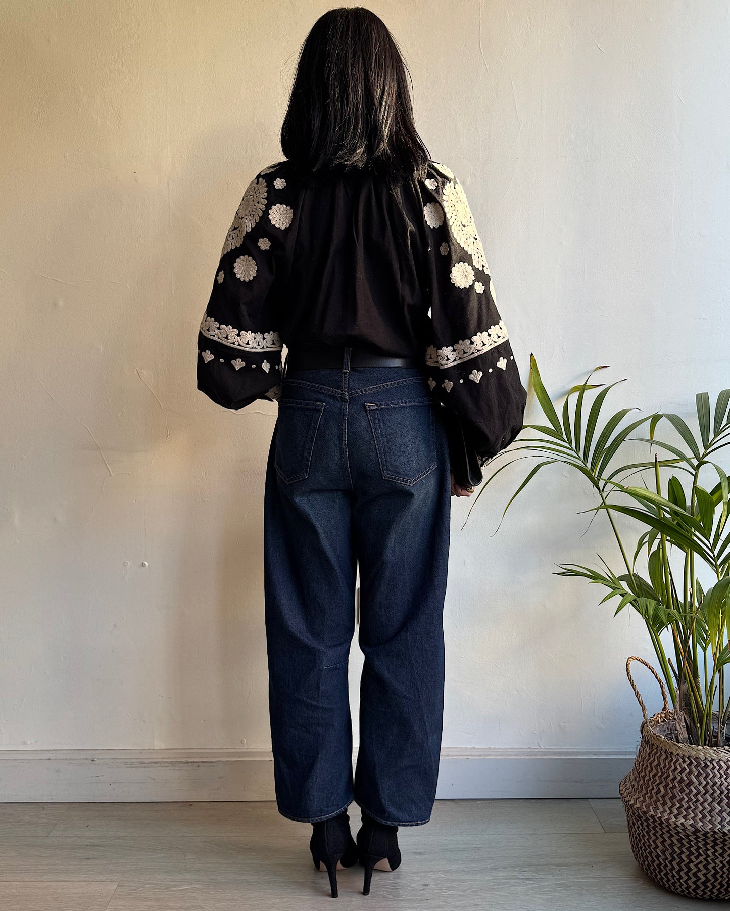 Black Embroidered Blouse ~ Size S