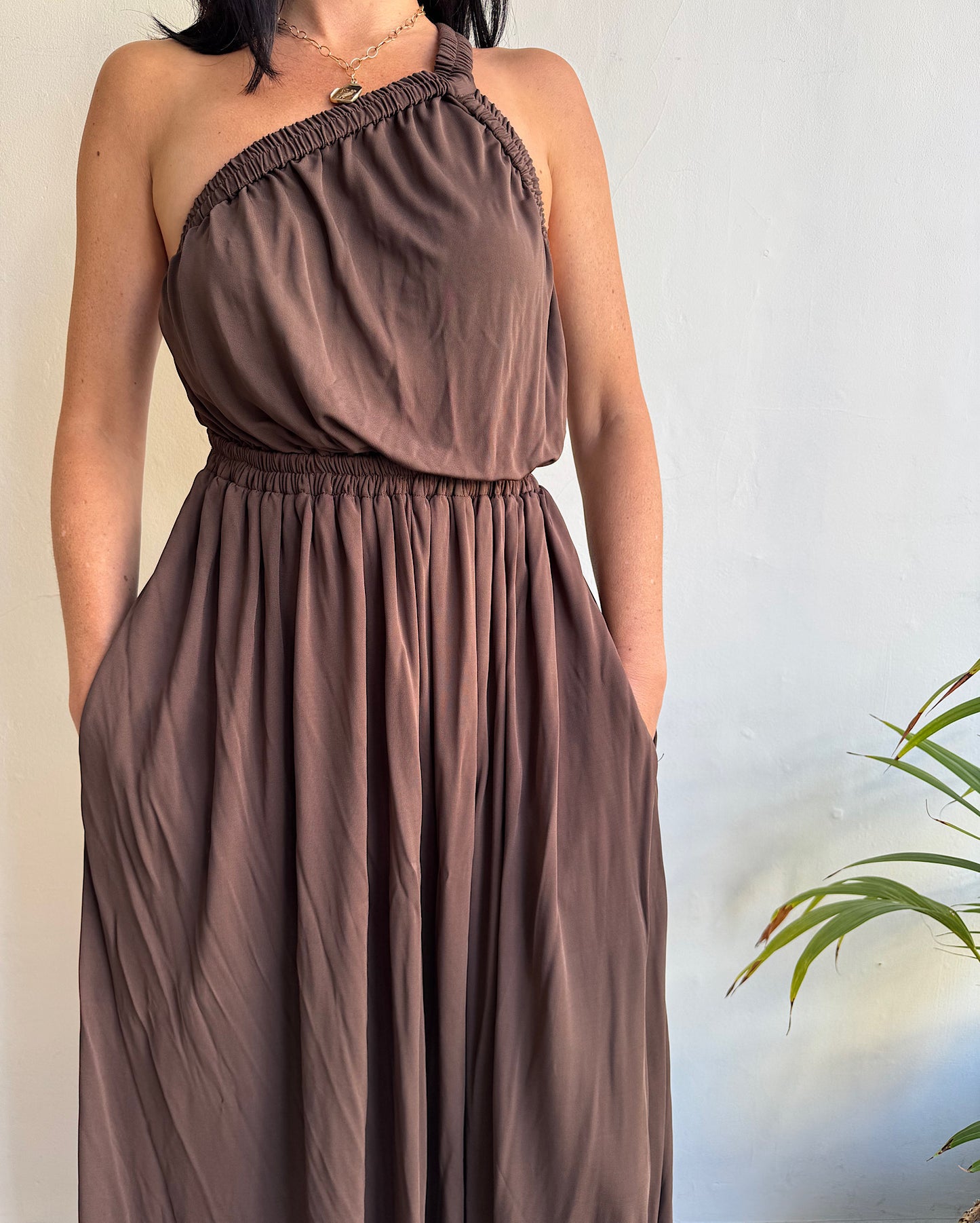 Brown Asymmetric Maxi Dress ~ Size 8