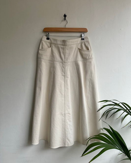 Cream Denim A-Line Midi Skirt ~ Size 12