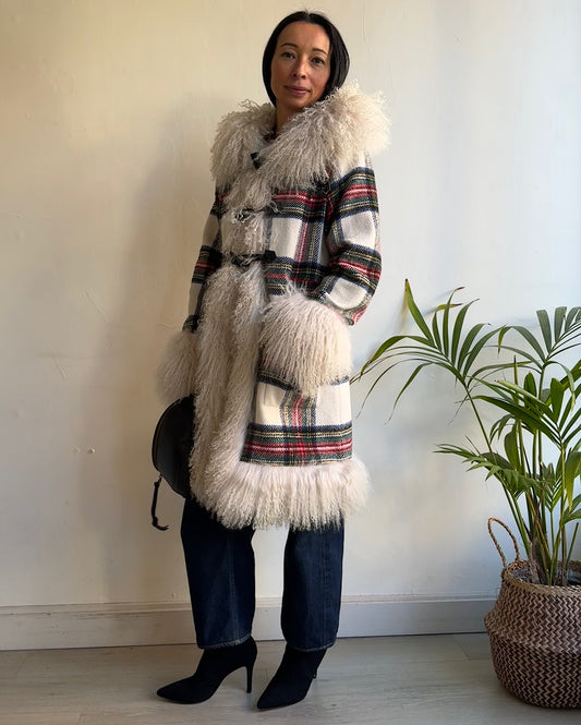 Tartan & Shearling Coat ~ Size L