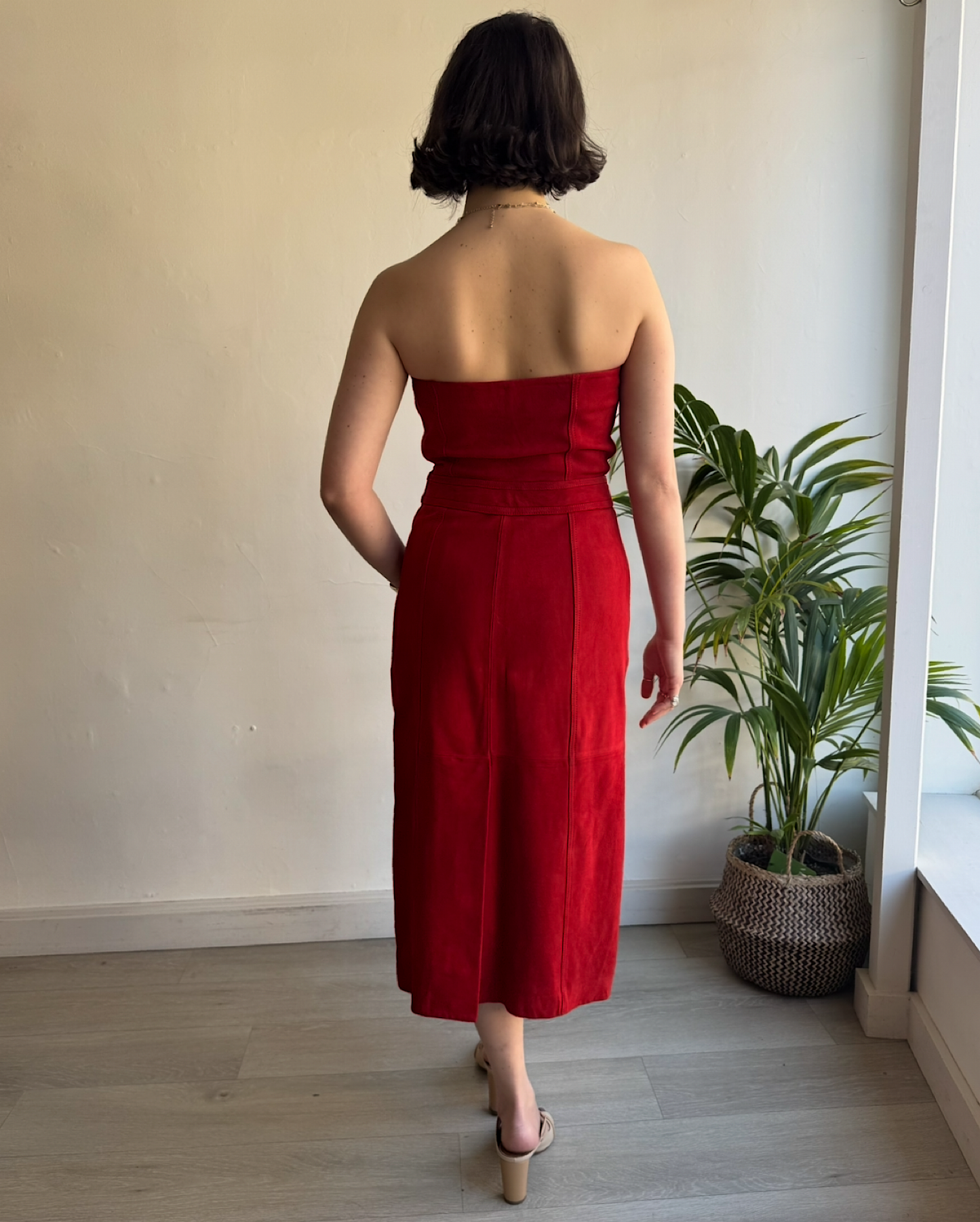 Red Suede Strapless “Ira” Dress ~ Size M