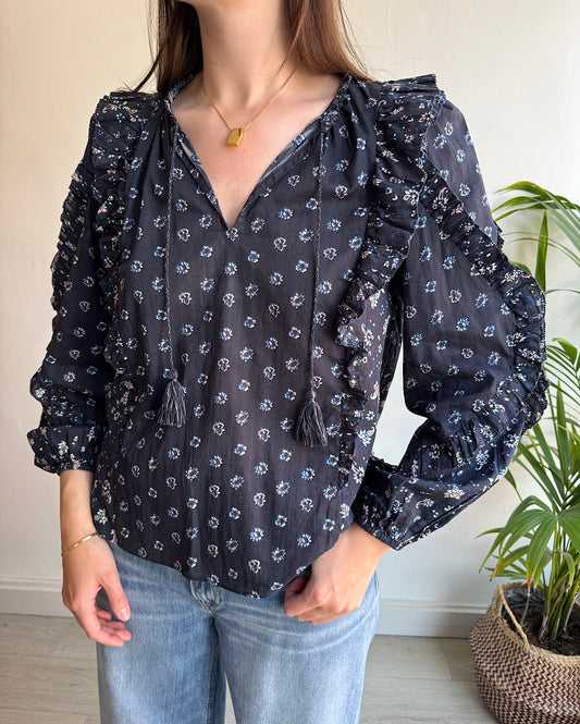 Navy Floral Top ~ Size XS