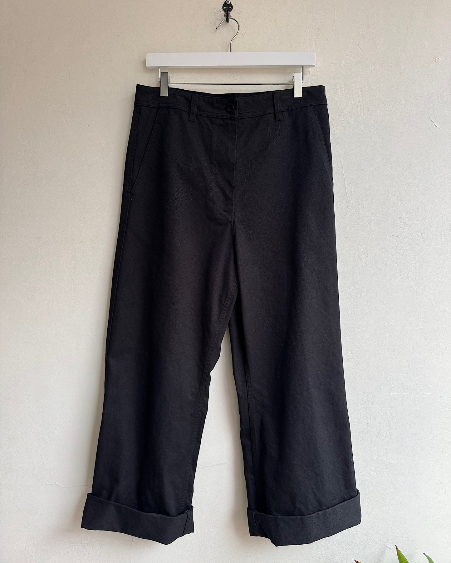 Black Cotton Twill Trousers ~ Size L