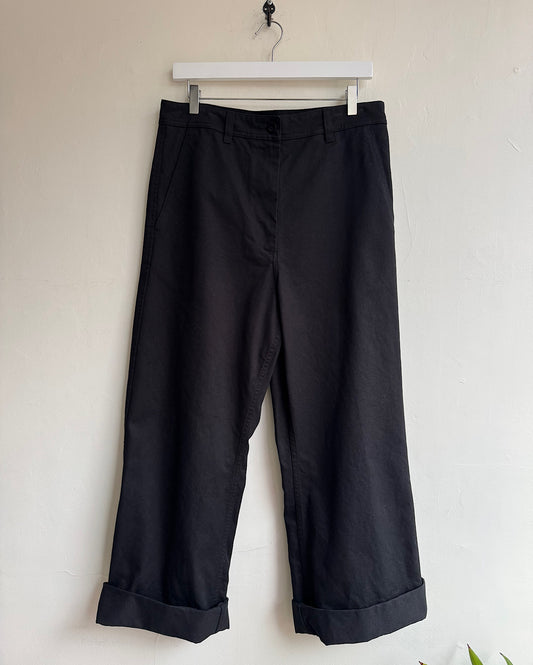 Black Cotton Twill Trousers ~ Size L