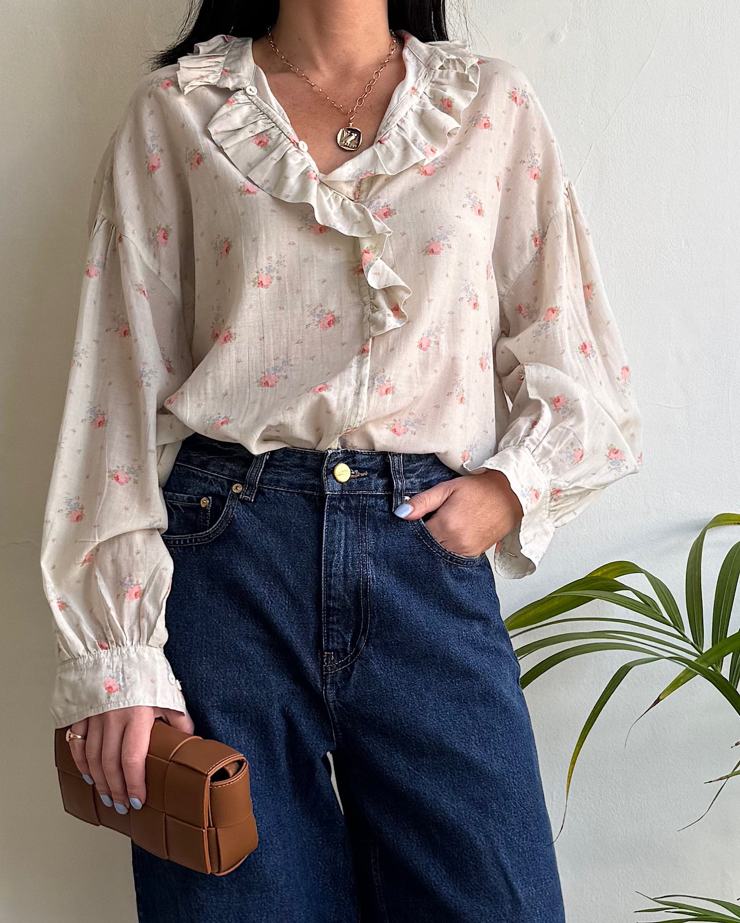 Caramel Floral Ruffle Blouse ~ Size XS