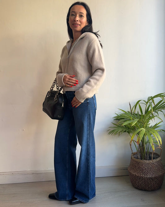 Soft Goat Cream Cropped Cashmere Hoodie ~ Size XS