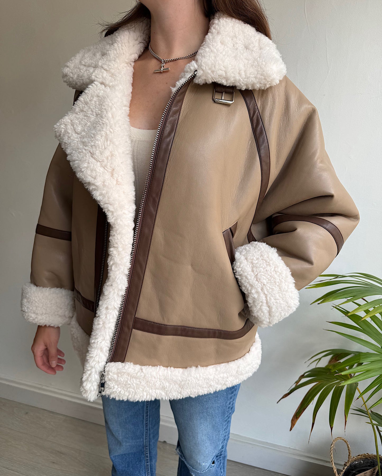 Faux Shearling Aviator Jacket ~ Size 12