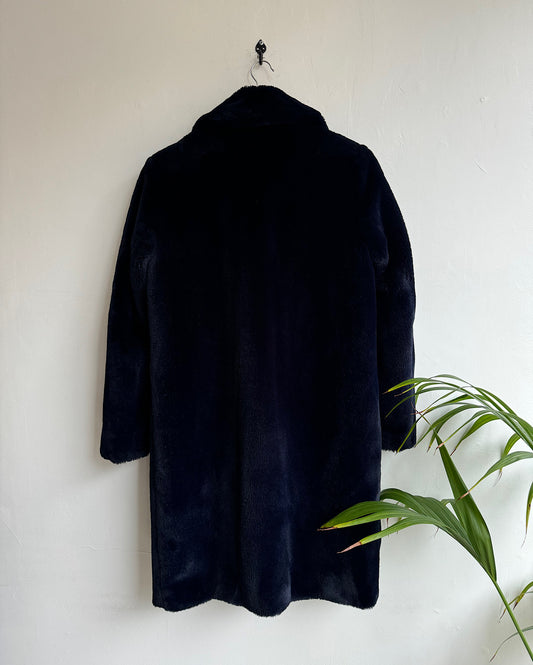 Navy Faux Fur Coat ~ Size S