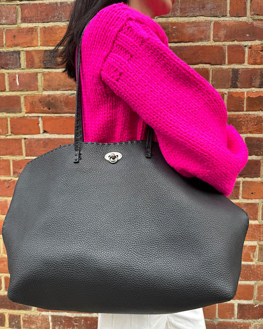 Fendi Black Grained Leather Tote