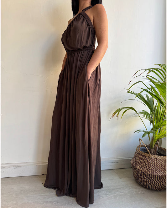Brown Asymmetric Maxi Dress ~ Size 8