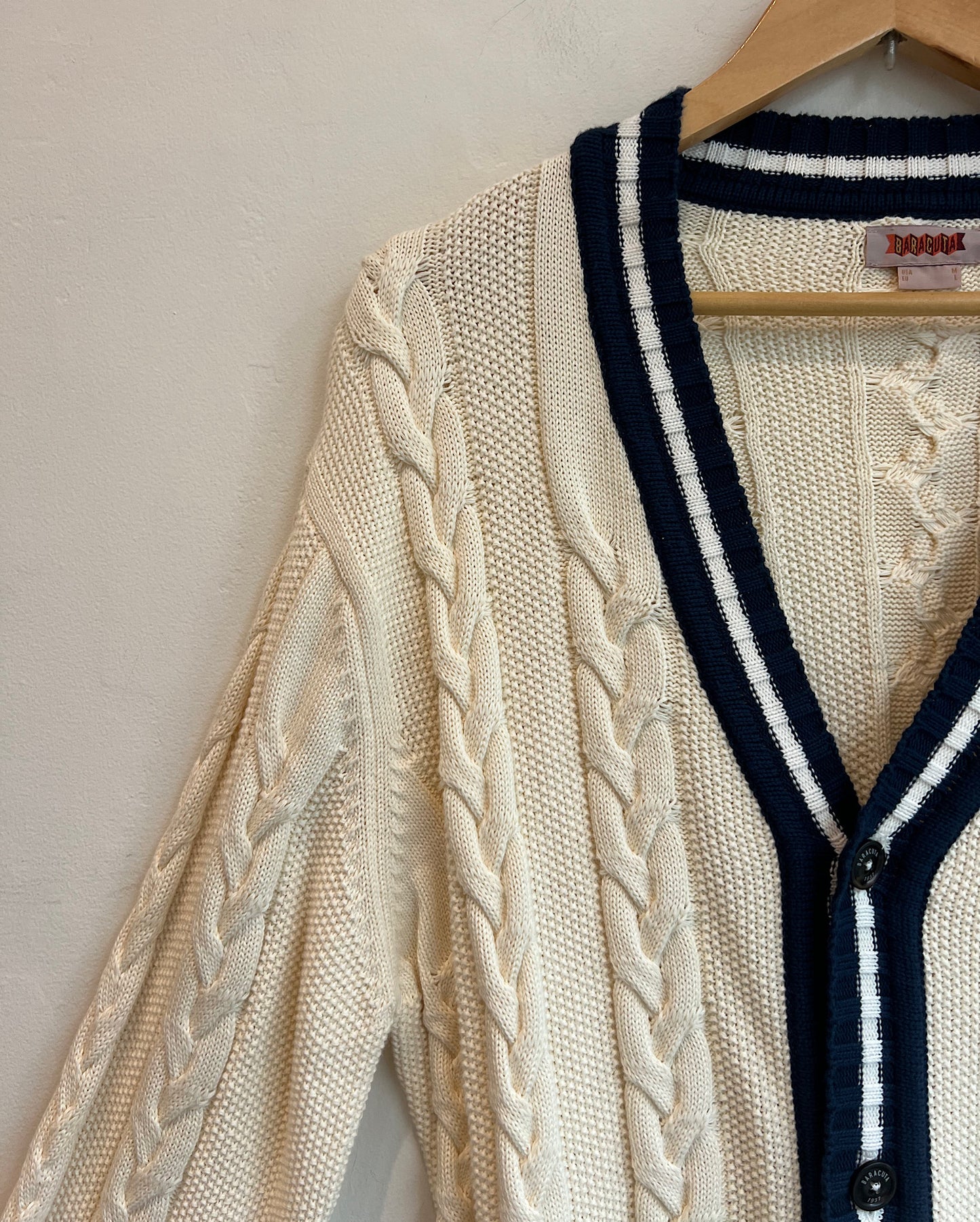 Cream Cable Knit Cardigan ~ Size L