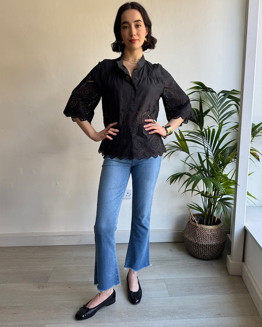 Black Broderie Top ~ Size M
