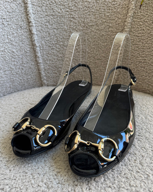 Black Patent Slingbacks ~ Size 4.5