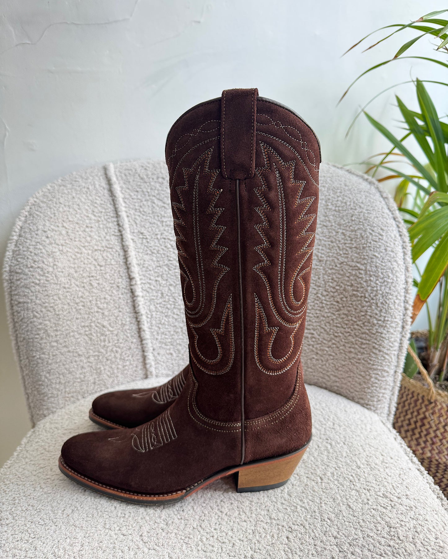 Brown Suede Cowboy Boots ~ Size 4