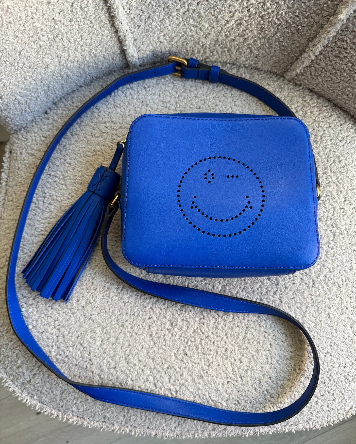 Blue Smiley Crossbody Bag
