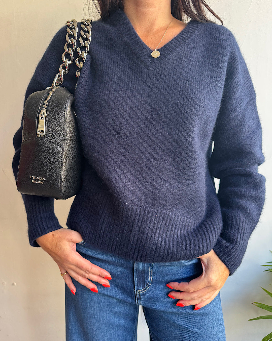 Arch4 Navy Cashmere V Neck Jumper ~ Size XS