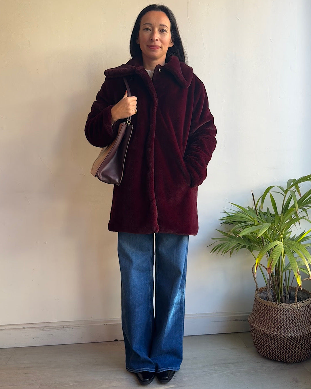 Levete Burgundy Faux Fur Coat ~ Size M