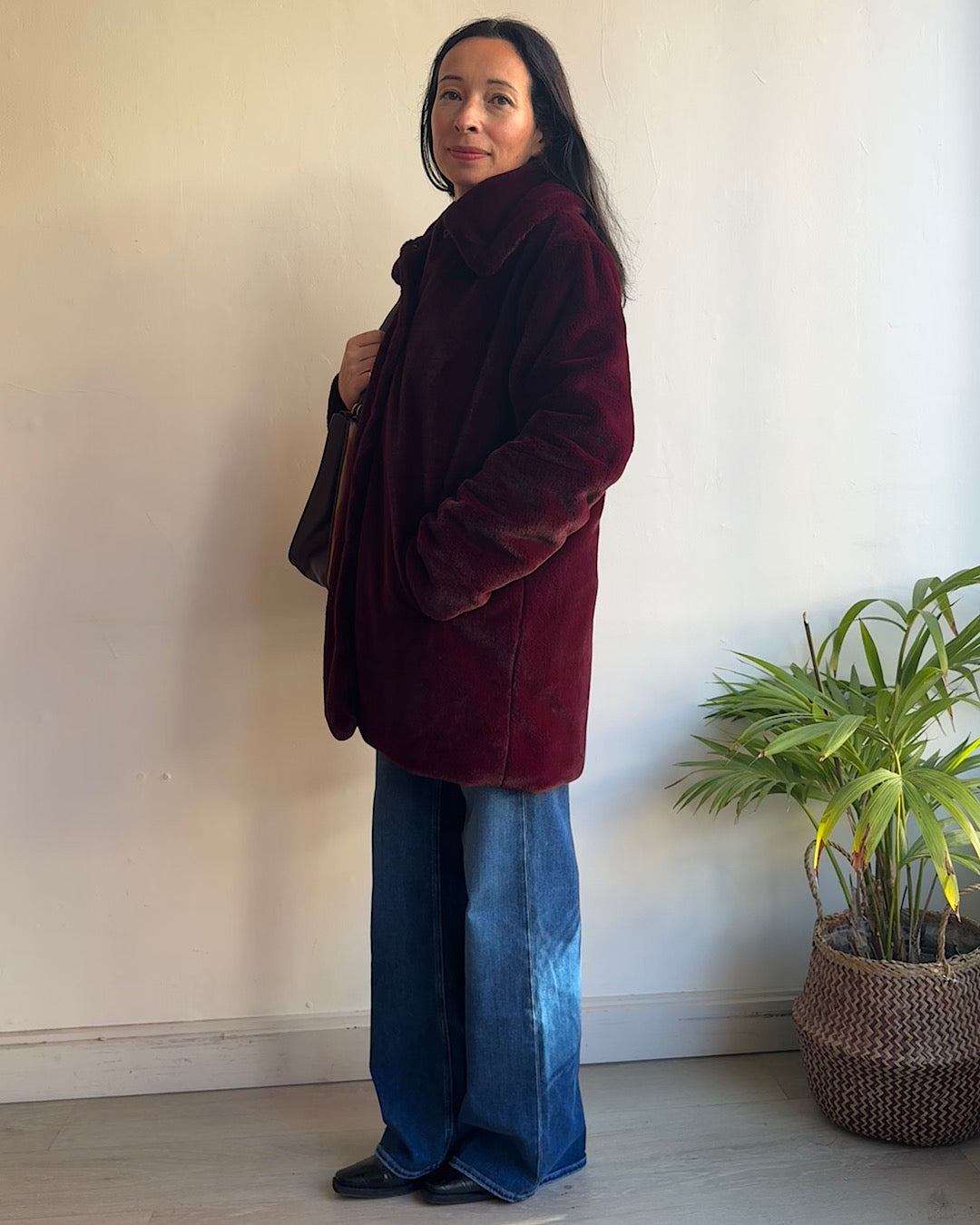 Levete Burgundy Faux Fur Coat ~ Size M