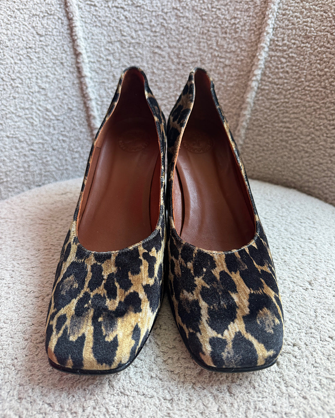 Penelope Chilvers Velvet Animal Print Heels ~ Size 8