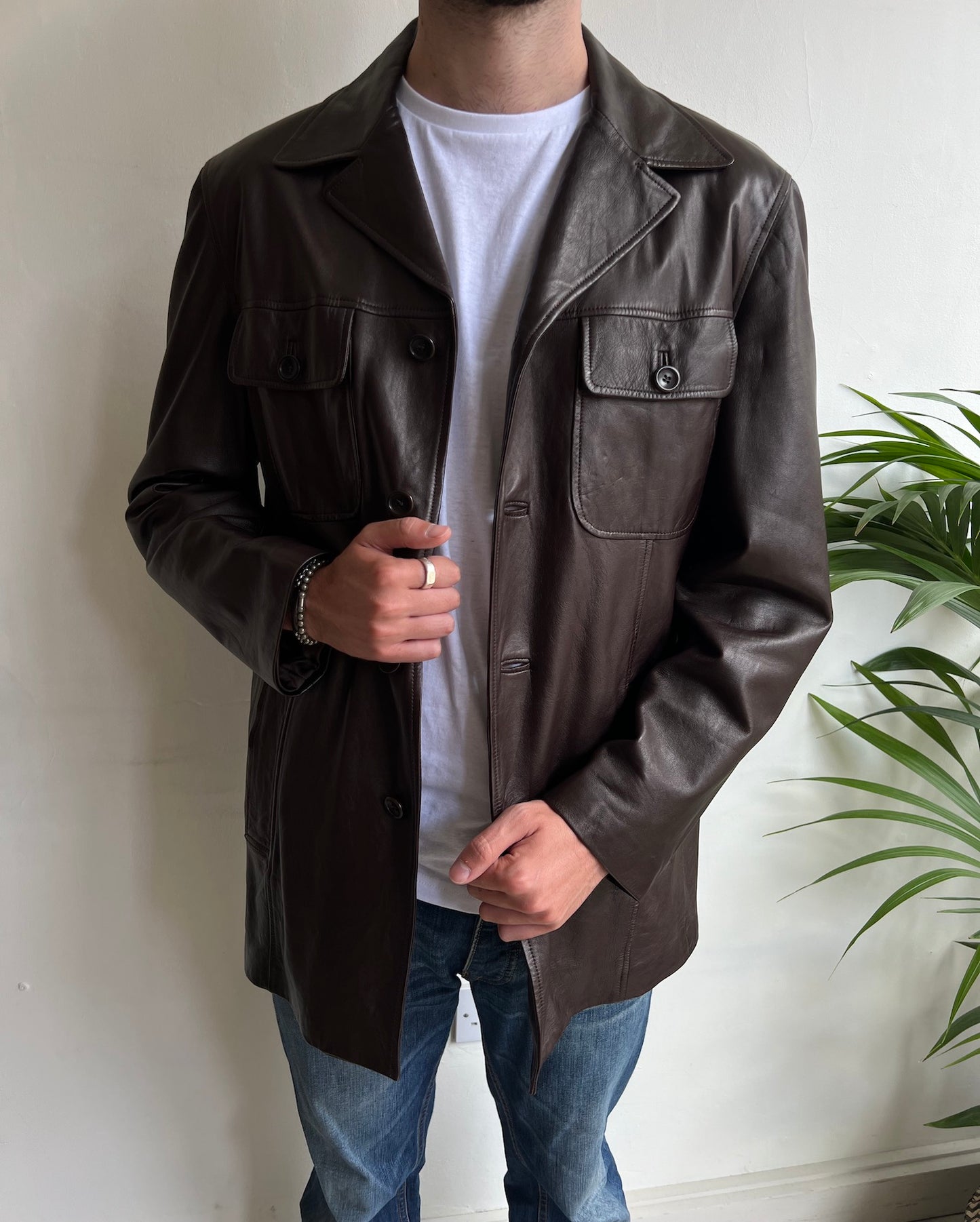 Classic Brown Leather Jacket ~ Size M