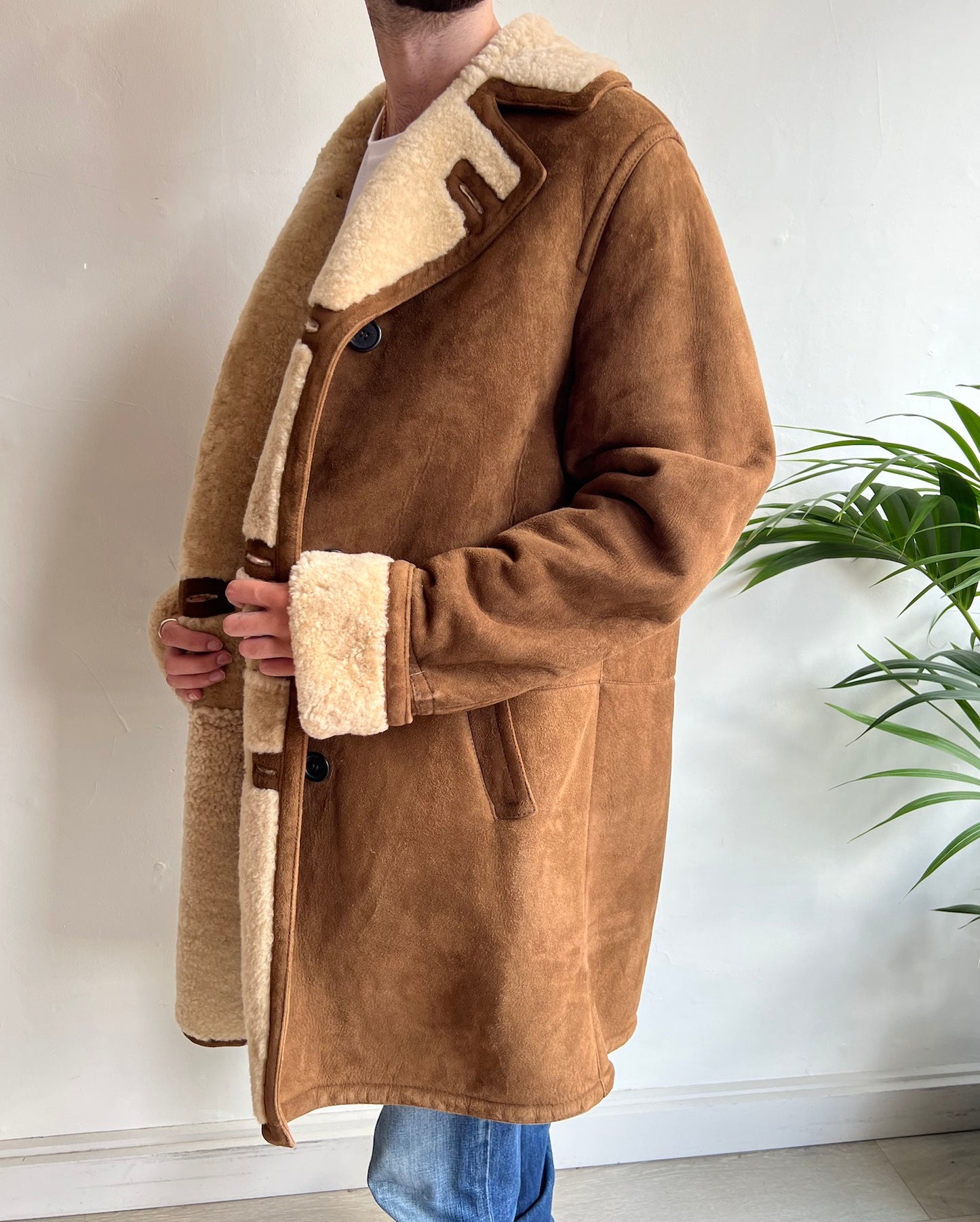 Classic Brown Shearling Coat ~ Size S