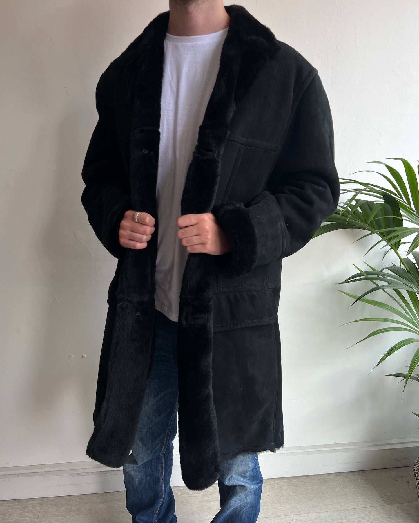 Black Shearling Coat ~ Size M
