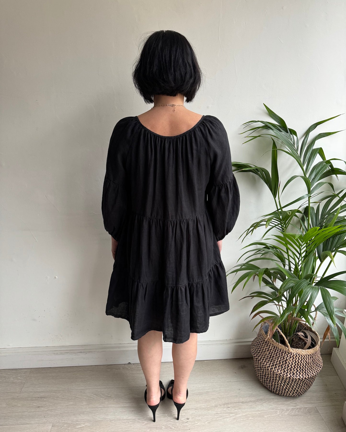 Black Velvet Linen Dress ~ Size S rear view