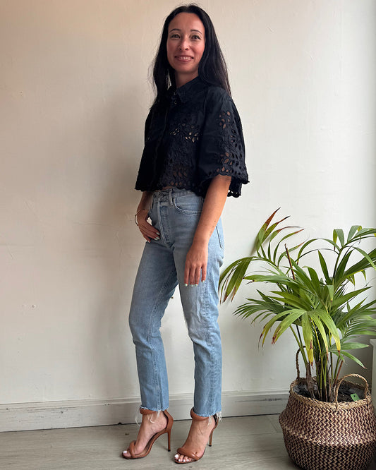 Isabel Marant Black Cropped Broderie Shirt