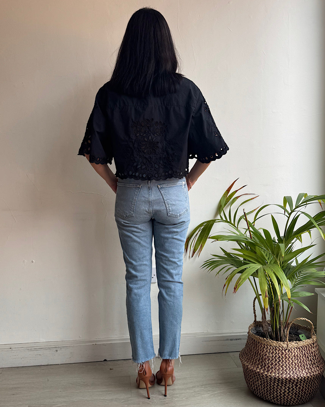 Isabel Marant Black Cropped Broderie Shirt