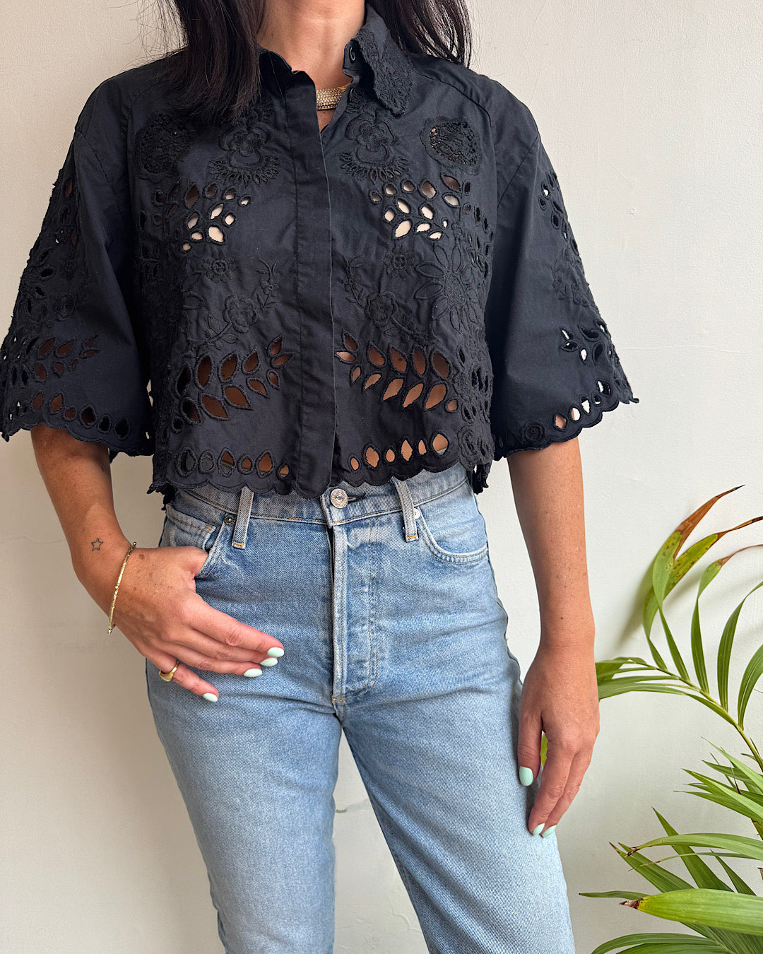Isabel Marant Black Cropped Broderie Shirt