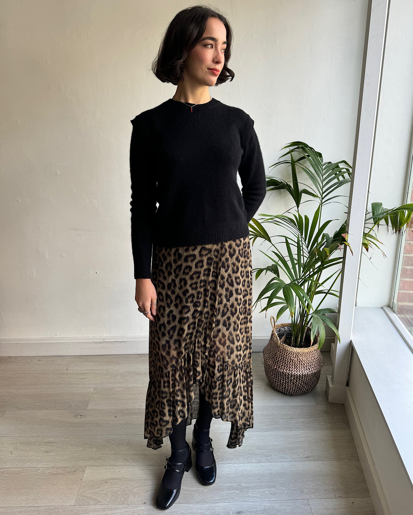 Front view of easy-to-wear animal print wrap-style skirt from Ba&amp;sh