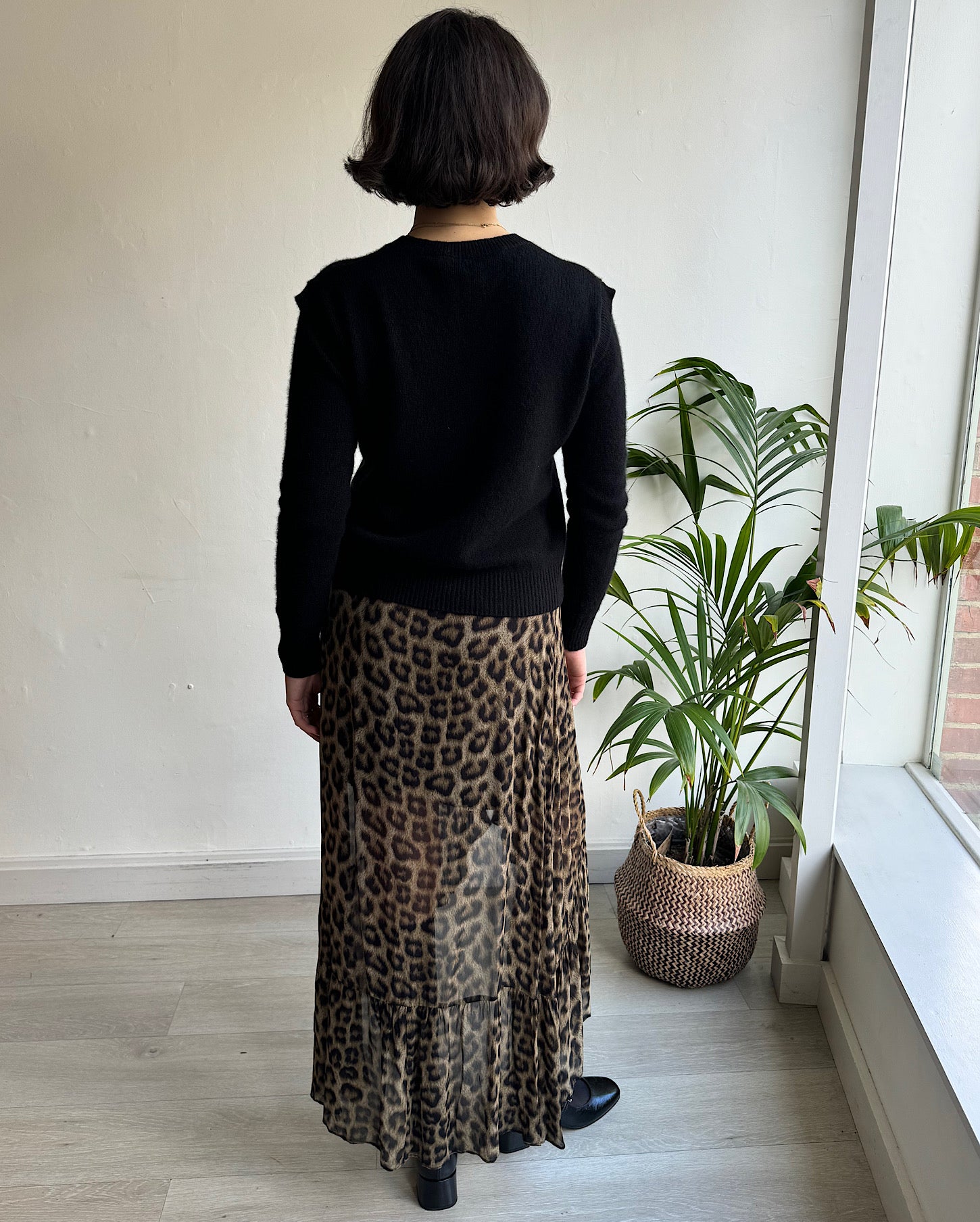 Back view of easy-to-wear animal print wrap-style skirt from Ba&amp;sh