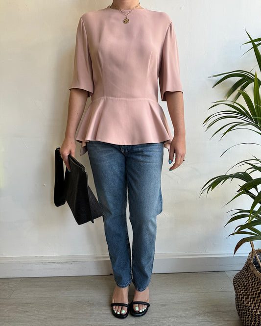 Dusky Pink Top With Peplum ~ Size 12