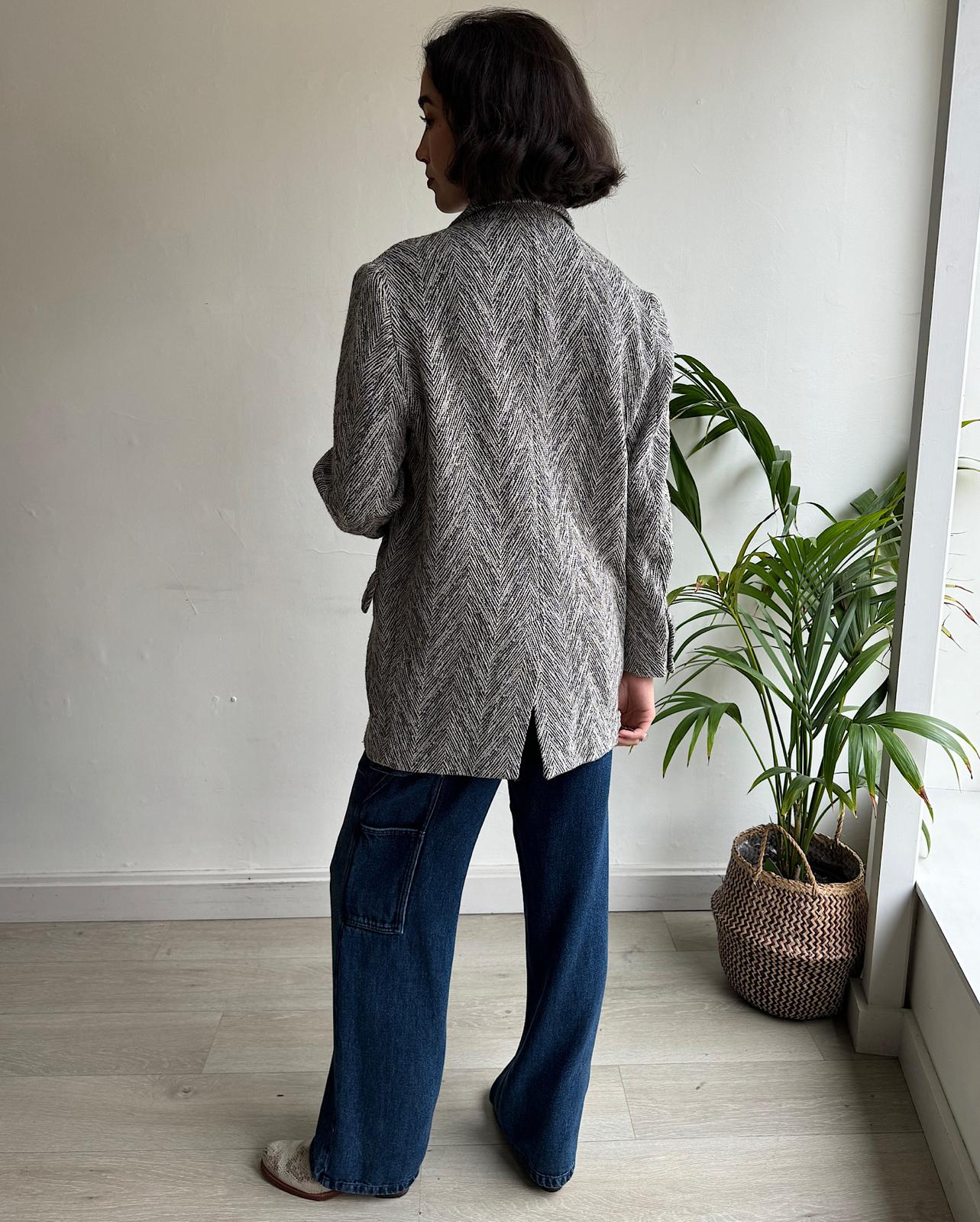 Back view of black and white wool oversized jacket from Isabel Marant Etoile.