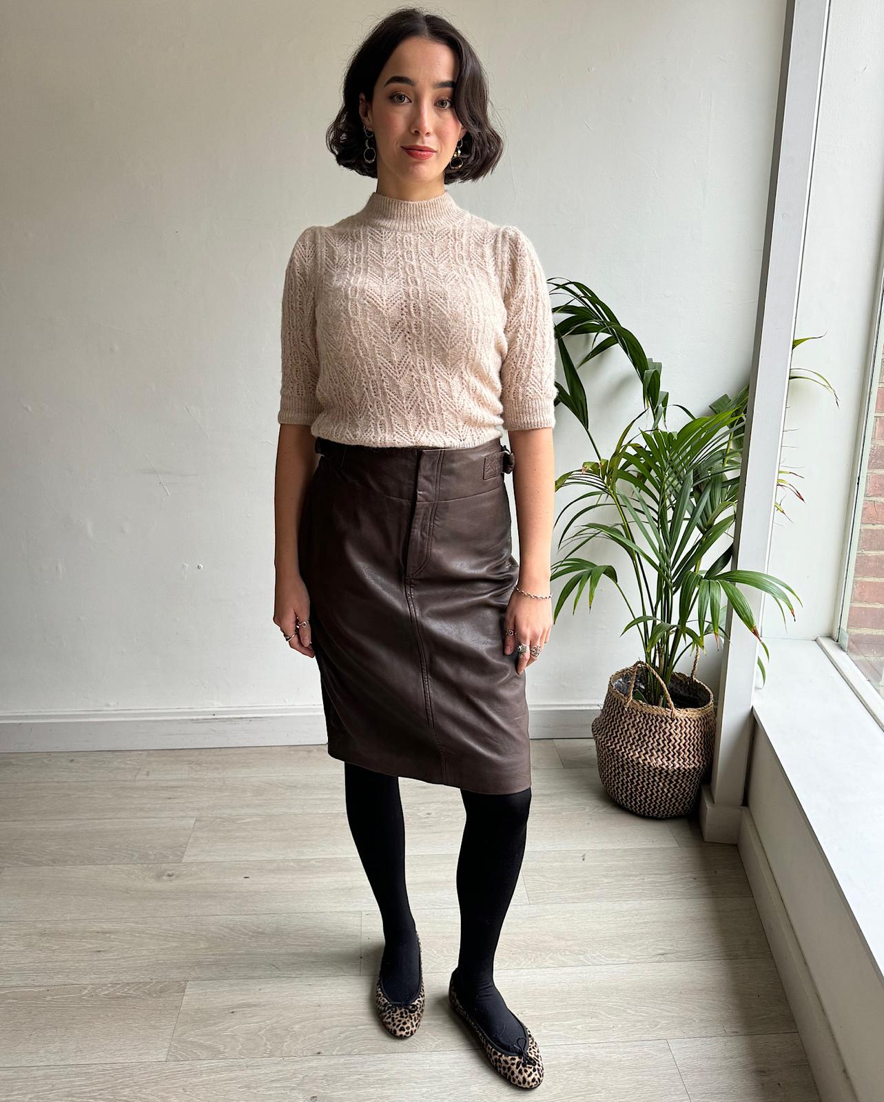 Front view of brand-new knee length leather skirt from Isabel Marant Étoile