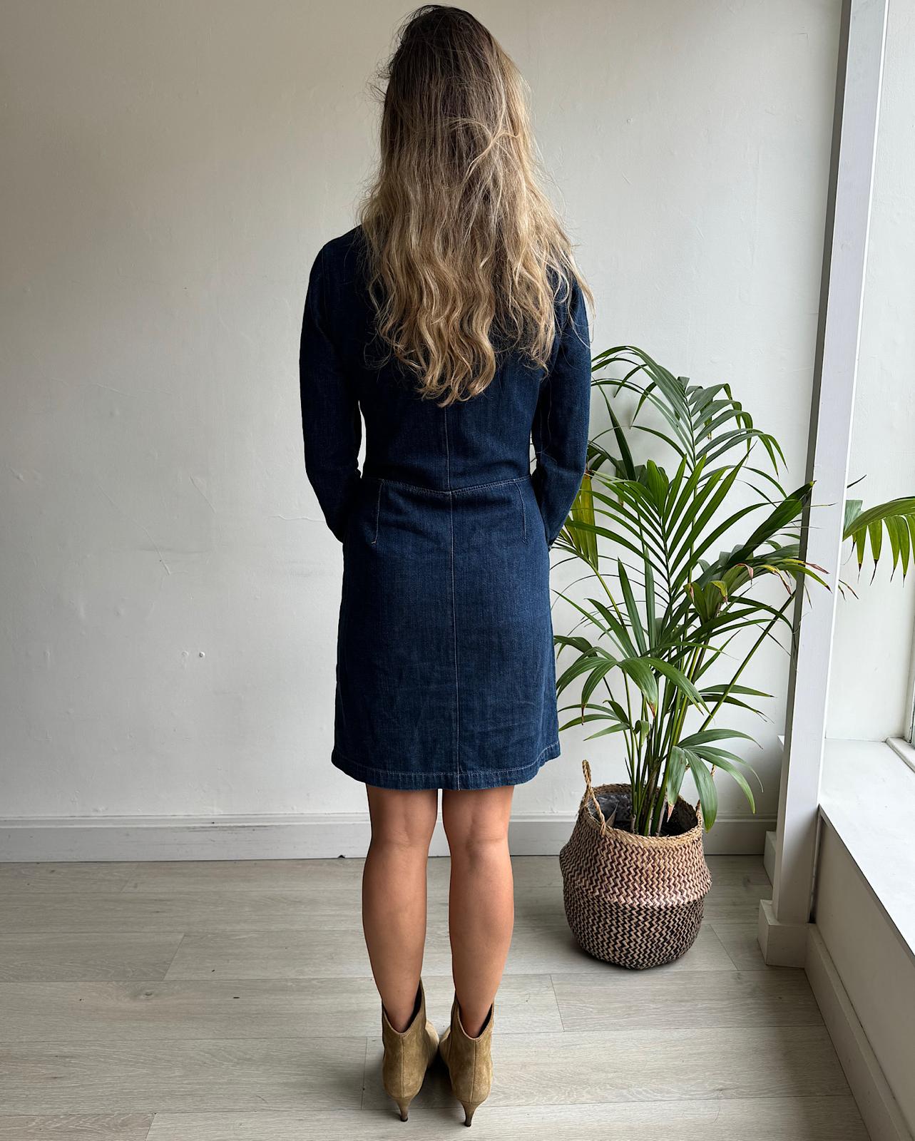 Back view of stylish denim dress by Leon &amp; Harper.