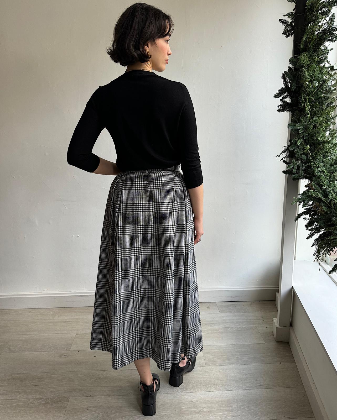 Back view of timeless and stylish black and white checked Elena skirt from Erdem