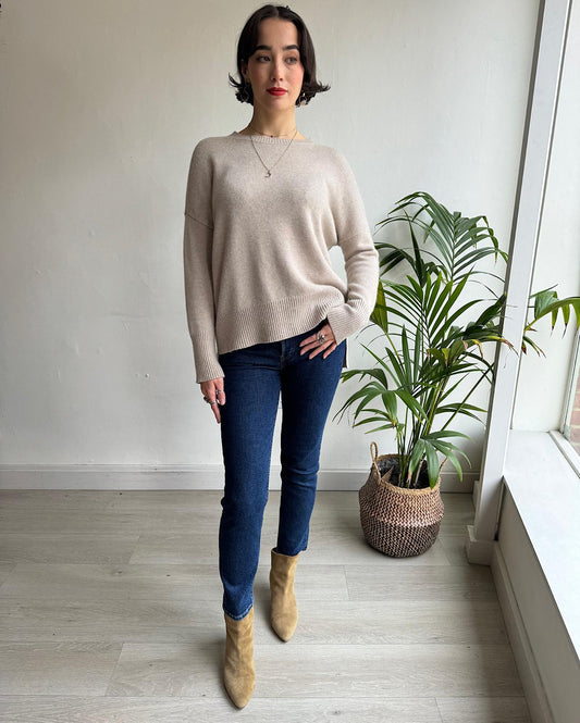 Front view of cream cashmere 'Karenia' knit from Theory