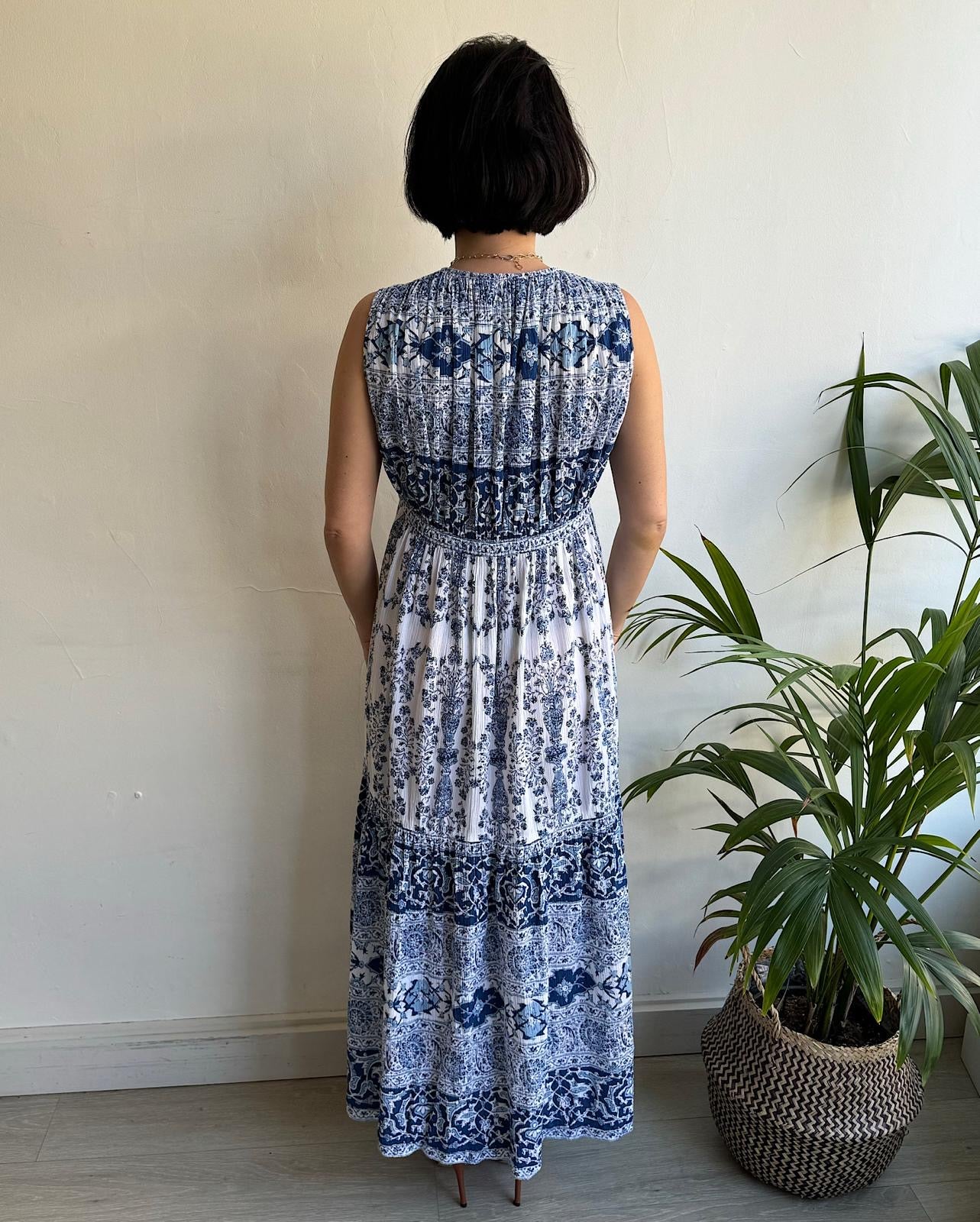 Blue & White Sea New York Patterned Sundress ~ Size 10 rear