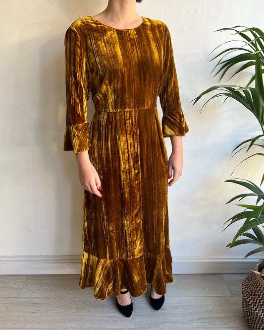 Gold Velvet Maxi Dress ~ Size S