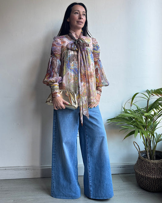 Zimmermann Silk Patterned Lurex Blouse ~ Size 6