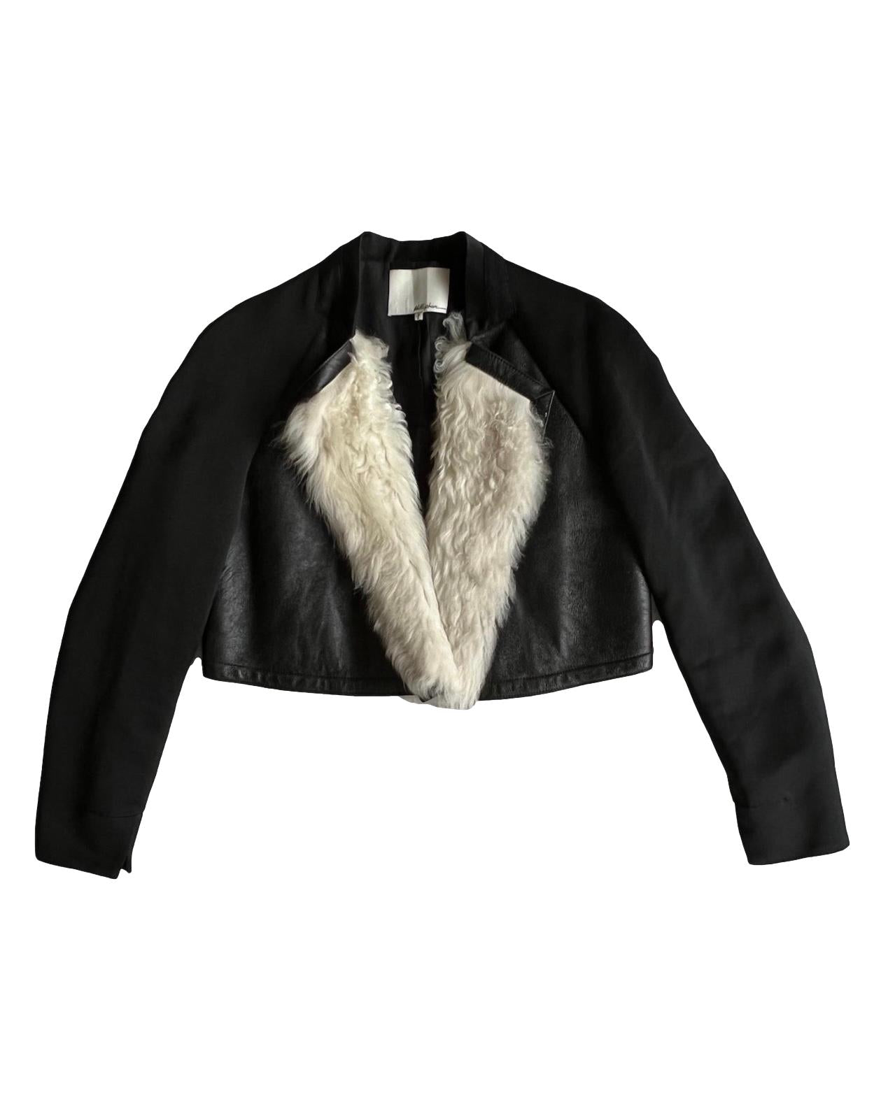 Cropped Black Jacket With Shearling Front Panels ~ Size 12